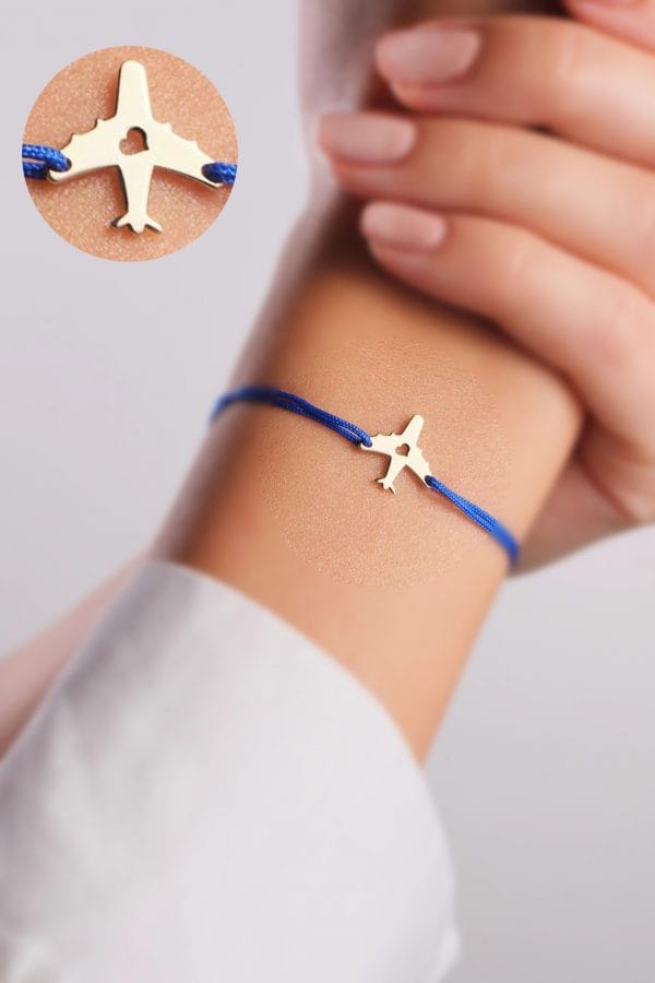 Brățară șnur de mătase cu figurină “avion scobit cu inimă” - Maria's Ladybugs