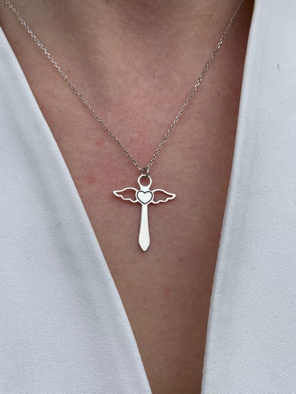 Lanț cu pandantiv Cruce și Înger.Bijuterii Maria's Ladybugs