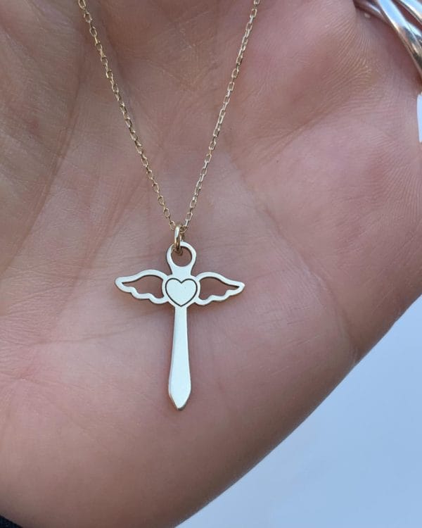 Lanț cu pandantiv Cruce și Înger.Bijuterii Maria's Ladybugs
